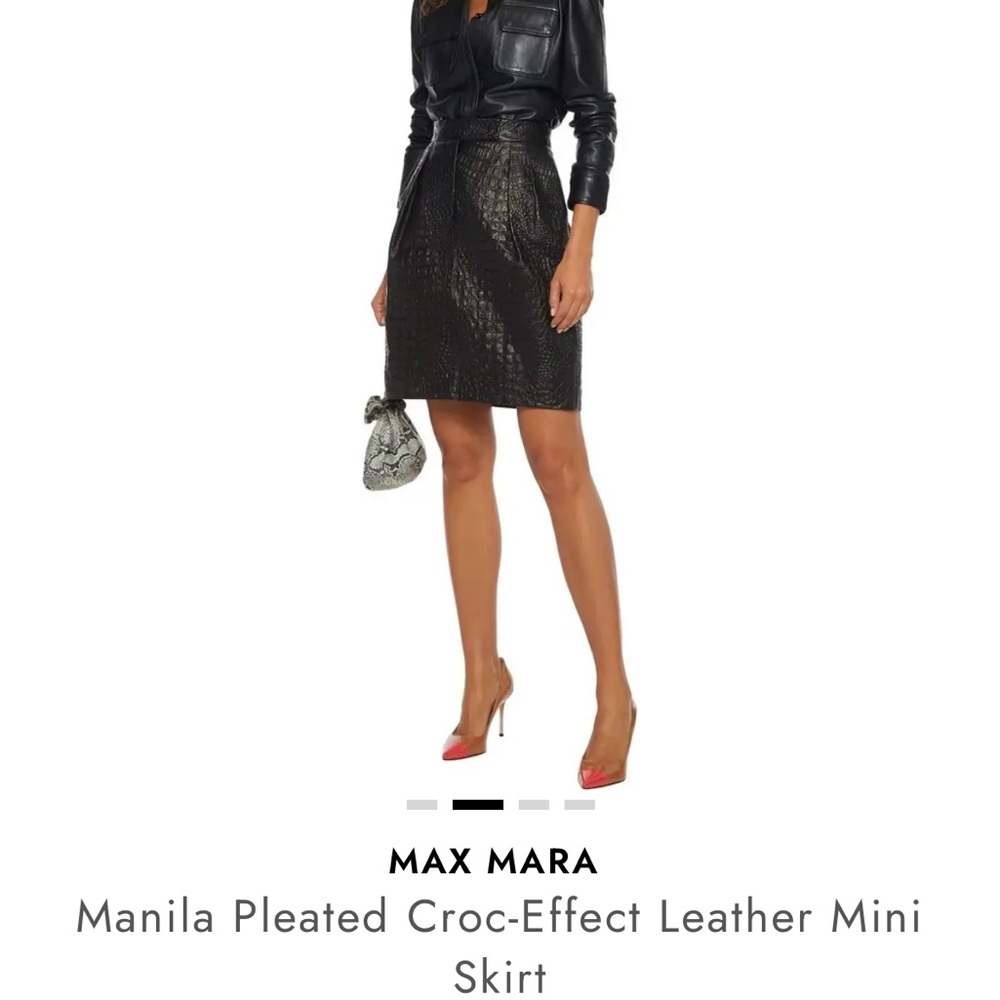 MaxMara Manila Black Pleated Croc-Effect Mini Skirt Size 4 EUC - Picture 2 of 10